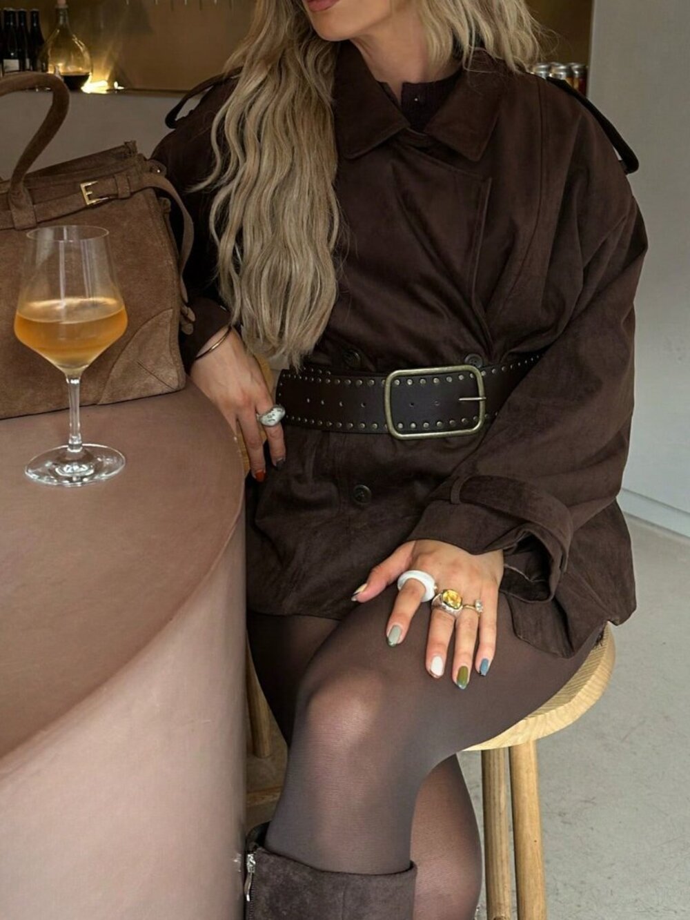 Brown Casual Women's Oversized Double Button Lapel Jacket Coat
